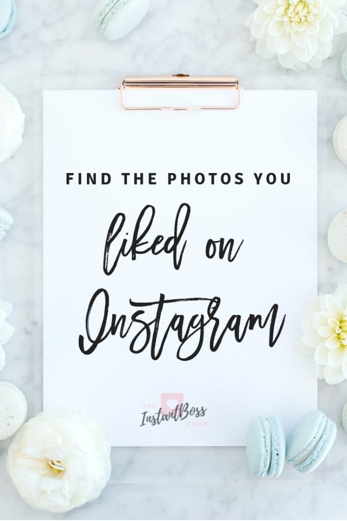 A white backdrop with black font reads: Finding your liked photos on Instagram